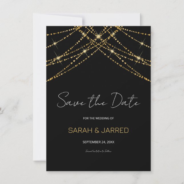 Romantic Gold String Wedding Save The Date (Front)
