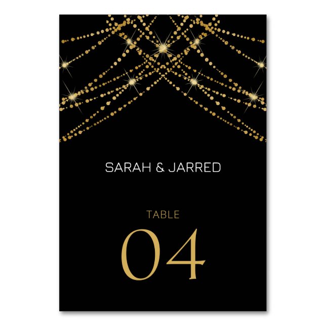 Romantic Gold String Wedding Table Number (Front)