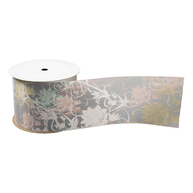 Romantic ,gold, Teal,, Watercolor, Chic, Floral Satin Ribbon (Spool)