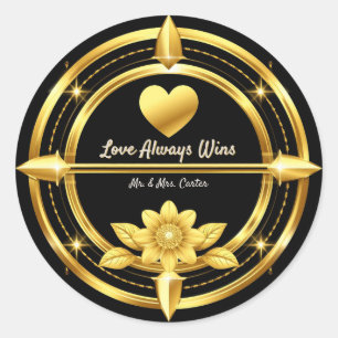 💍 Romantic Gold Wedding Couple Theme 🌹 Classic Round Sticker