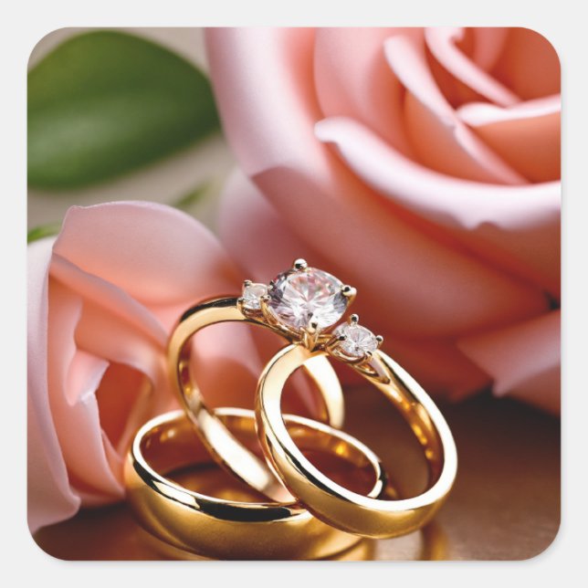 Romantic Gold Wedding Rings Oil Painting Square Sticker (Front)
