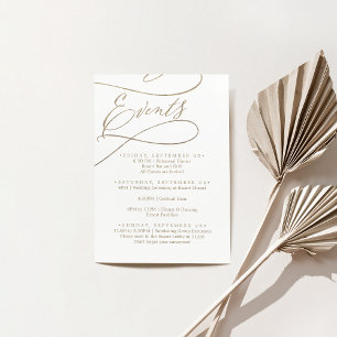 Romantic Gold Wedding Weekend Schedule of Events Enclosure Card