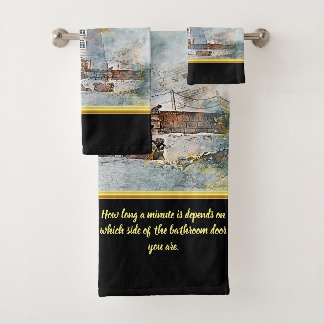 Romantic Gold with old nautical coastal Lighthouse Bath Towel Set (Insitu)