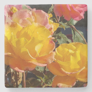Romantic Golden and Orange Rose Photo Stone Coaster