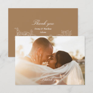 Romantic Golden Brown Photo Wedding Thank You Card