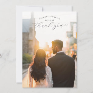Romantic Golden Contemporary Photo Thank You Card