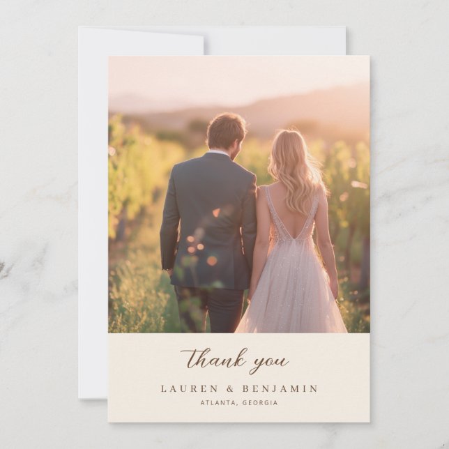 Romantic Golden Elegant Photo Thank You Card (Front)