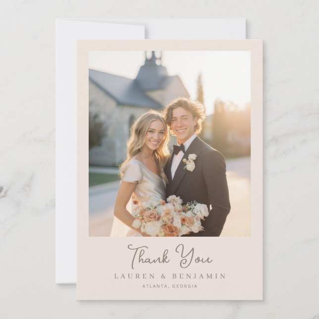 Romantic Golden Elegant Photo Thank You Card (Front)