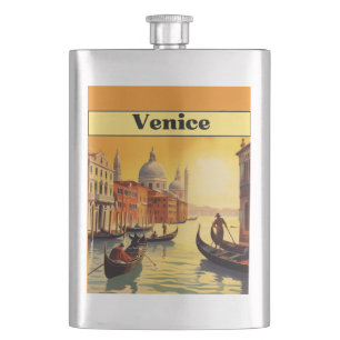 Romantic Golden Hour Venice Italy Vintage Travel Hip Flask