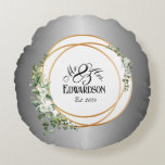 Romantic Golden Rings & Floral Anniversary  Round Cushion<br><div class="desc">Romantic Golden Rings and Floral Anniversary Pillow Mark your milestone with this stunning anniversary pillow adorned with golden rings and vivid floral details. The rich gold tones create a warm, elegant look, making it a perfect gift or décor piece for a cherished celebration. "anniversary pillow, golden rings, vibrant florals, gold...</div>