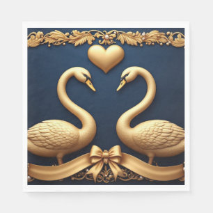 Romantic Golden Swan Couple Heart Navy Wedding Fra Napkin