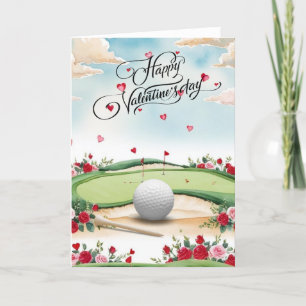 Romantic Golf Course with Roses – Watercolor Holiday Card