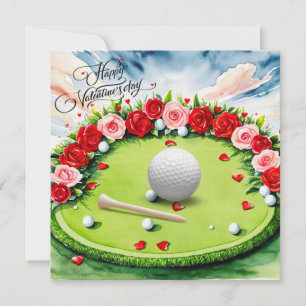 Romantic Golf Course with Roses – Watercolor Holiday Card