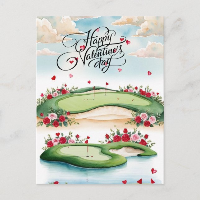 Romantic Golf Course with Roses – Watercolor  Postcard (Front)