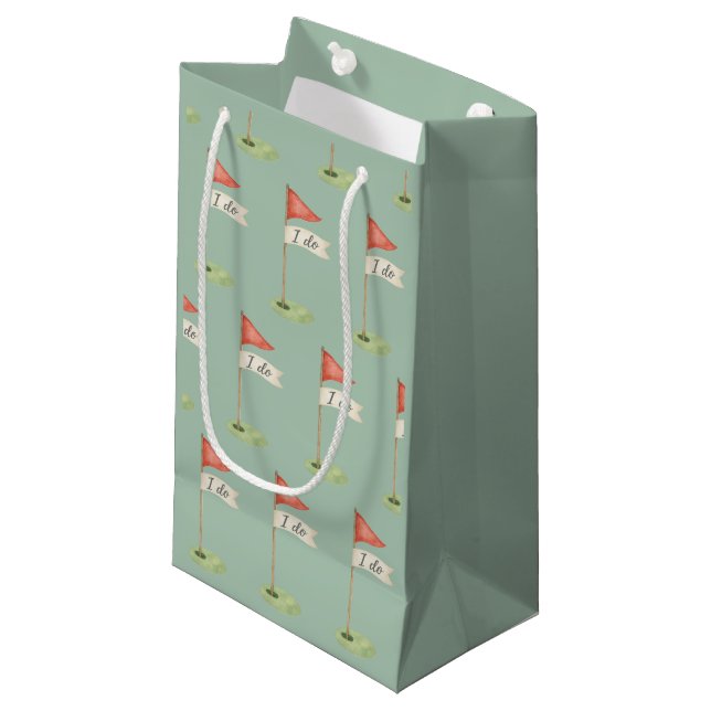 Romantic Golf Flag "I Do" Golf Soft Muted Green Small Gift Bag (Front Angled)
