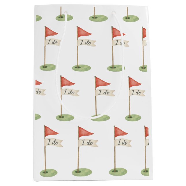 Romantic Golf Flag "I Do" Golf Wedding Favour Medium Gift Bag (Front)