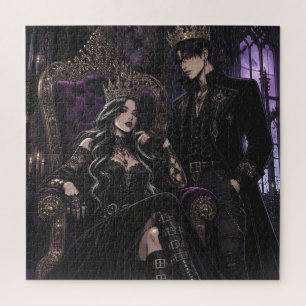 Romantic Goth King and Queen   Dark Aesthetic Jigsaw Puzzle
