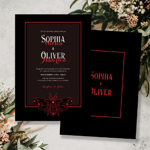 Romantic Gothic Black and Red Butterfly Wedding Invitation