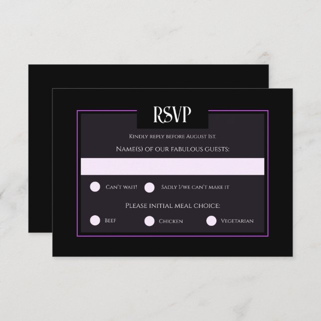 Romantic Gothic Black Purple Wedding Response Card (Front/Back)