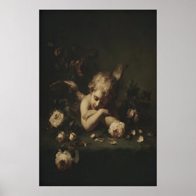 Romantic Gothic Cherub Print, Baroque Valentine Poster (Front)