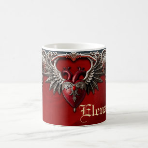 Romantic Gothic icon: heart, rose, skull.  Coffee Mug