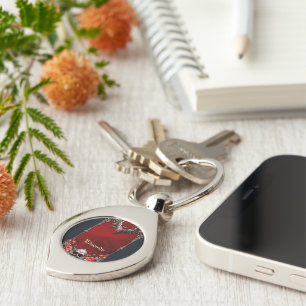 Romantic Gothic icon: heart, rose, skull.  Key Ring