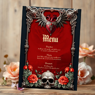 Romantic Gothic icon: heart, rose, skull.  Menu