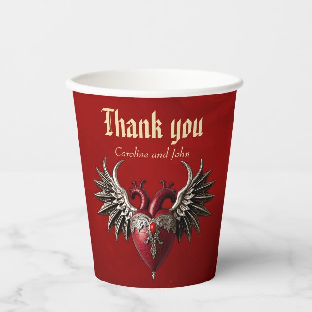 Romantic Gothic icon: heart, rose, skull. Paper Cups (Front)