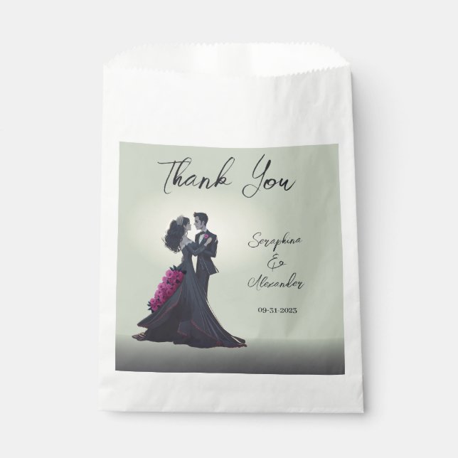 Romantic Gothic Lovers Elegant Thank You Favour Bag (Front)