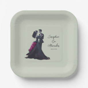 Romantic Gothic Lovers Elegant Wedding Paper Plate