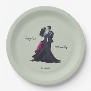 Romantic Gothic Lovers Elegant Wedding Paper Plate