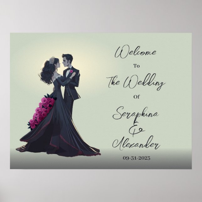 Romantic Gothic Lovers Elegant Wedding Welcome Poster (Front)