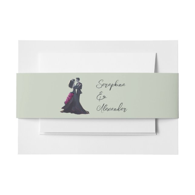 Romantic Gothic Lovers Minimal Elegant Invitation Belly Band (Front Example)