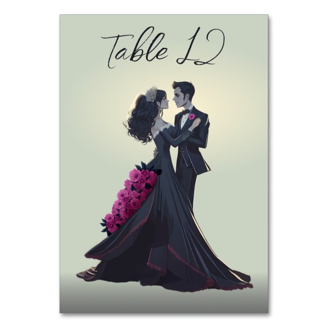 Romantic Gothic Lovers Minimal Elegant Table Number (Front)