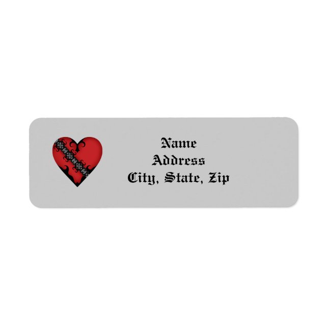 Romantic gothic mediaeval red heart return address label (Front)