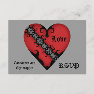 Romantic gothic mediaeval red heart RSVP Card