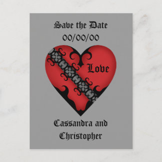 Romantic gothic mediaeval red heart save the date announcement postcard