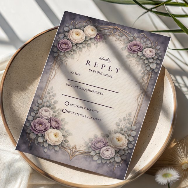 Romantic Gothic Pastel Floral Wedding RSVP Card (Creator Uploaded)