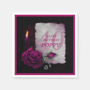 Romantic Gothic Rose & Candle Birthday Napkin