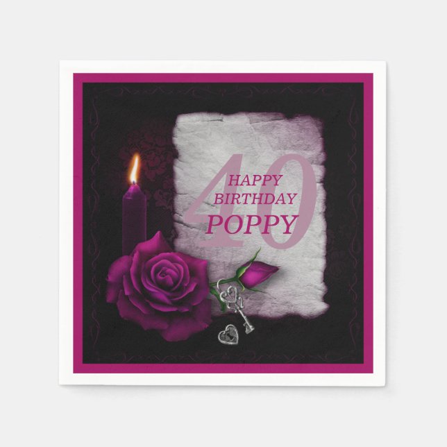 Romantic Gothic Rose & Candle Birthday Napkin (Front)