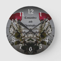 Romantic gothic skelton hands holding red roses