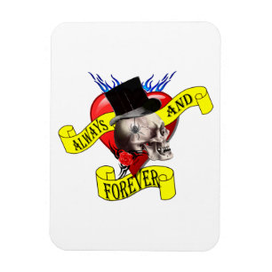 Romantic Gothic skull and love heart Magnet