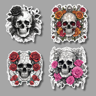 Romantic Gothic Skulls with Roses Set Waterproof