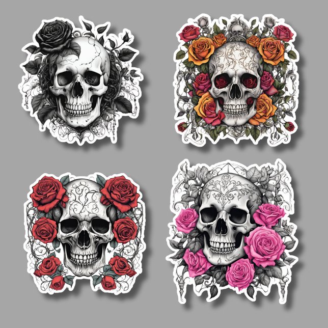 Romantic Gothic Skulls with Roses Set Waterproof  (Creator Uploaded)