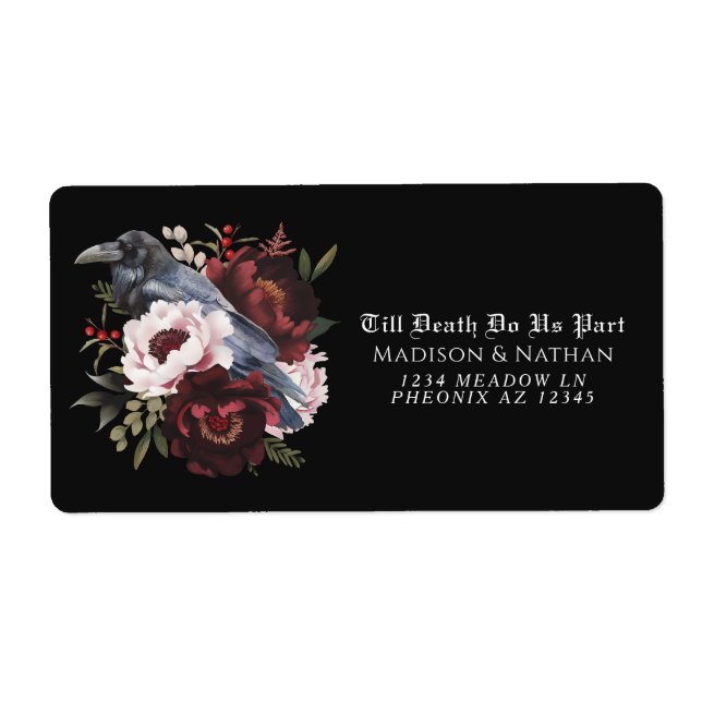 Romantic Gothic Watercolor Raven Floral Wedding (Front)