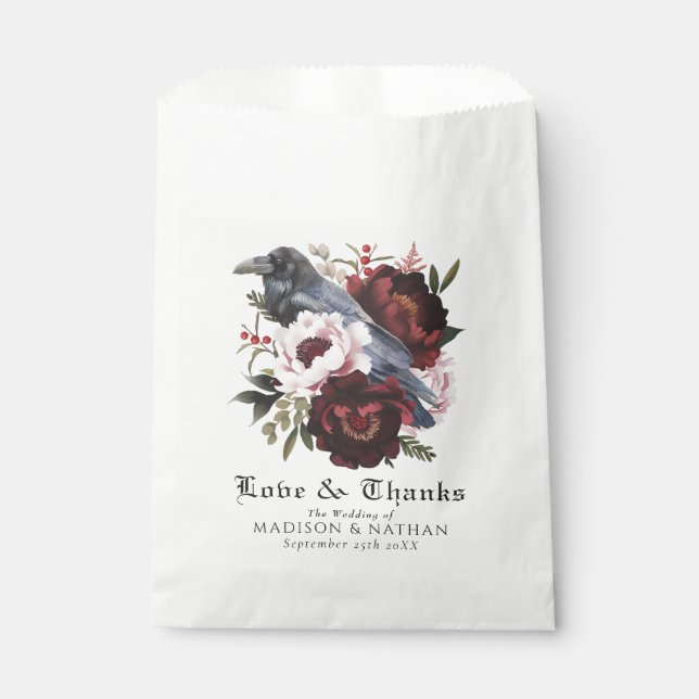 Romantic Gothic Watercolor Raven Floral Wedding Favour Bag (Front)