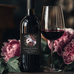 Romantic Gothic Watercolor Raven Floral Wedding Wine Label
