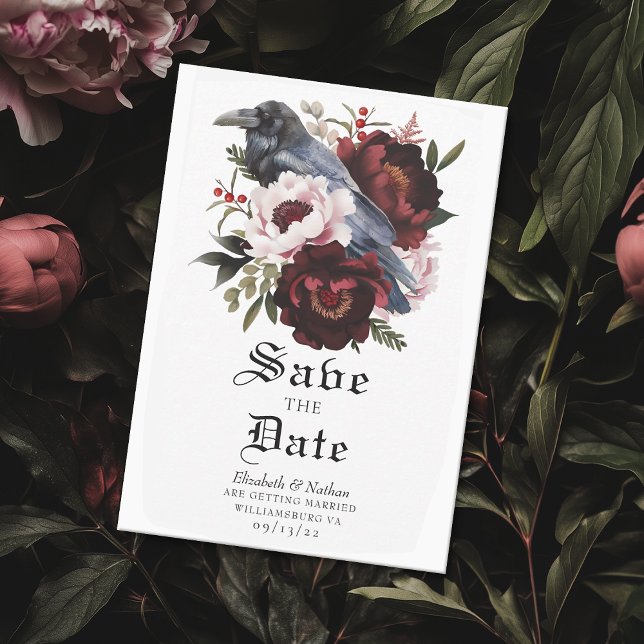 Romantic Gothic Watercolor Raven Save the Date  Invitation (Creator Uploaded)