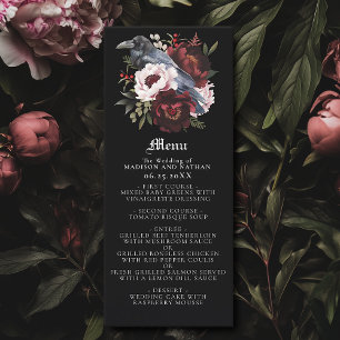 Romantic Gothic Watercolor Raven Wedding Menu