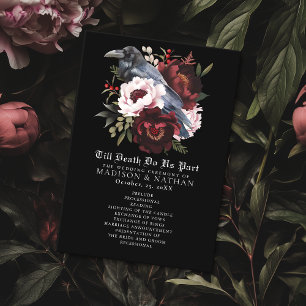 Romantic Gothic Watercolor Raven Wedding Program